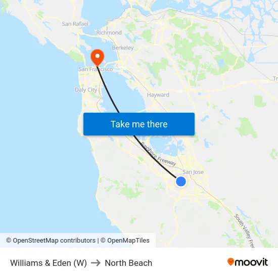 Williams & Eden (W) to North Beach map