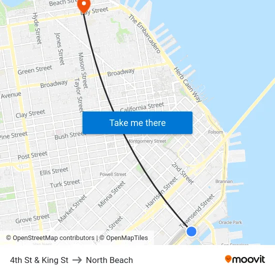 4th St & King St to North Beach map
