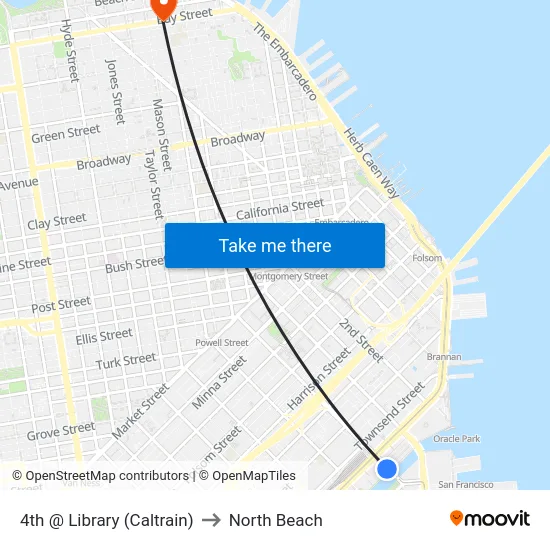 4th @ Library (Caltrain) to North Beach map