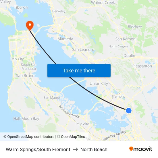 Warm Springs/South Fremont to North Beach map