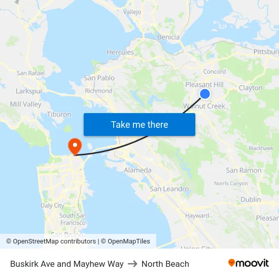 Buskirk Ave and Mayhew Way to North Beach map