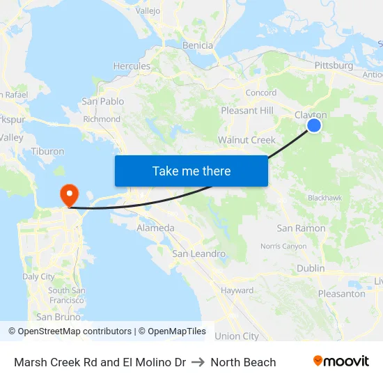 Marsh Creek Rd and El Molino Dr to North Beach map