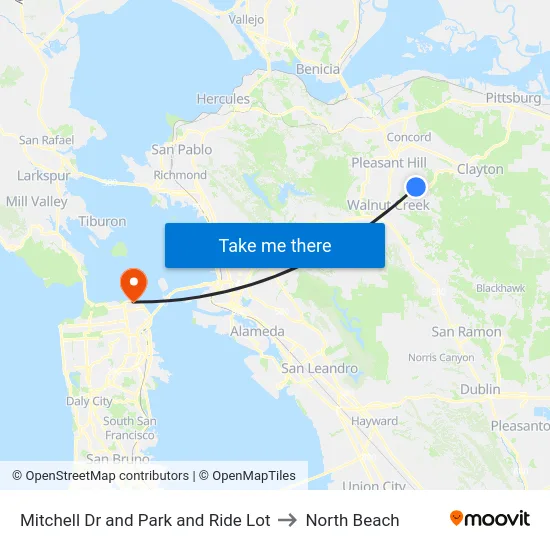 Mitchell Dr and Park and Ride Lot to North Beach map