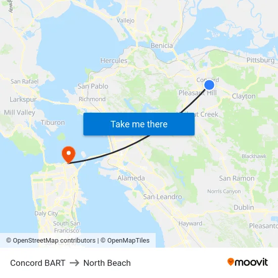Concord BART to North Beach map