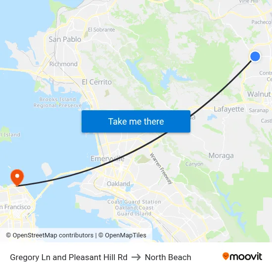 Gregory Ln and Pleasant Hill Rd to North Beach map