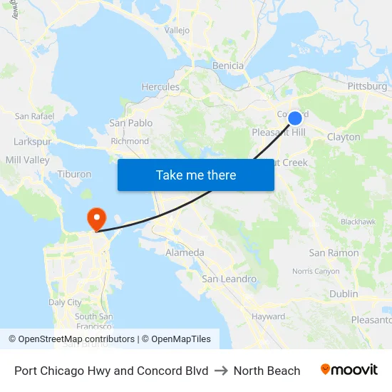 Port Chicago Hwy and Concord Blvd to North Beach map