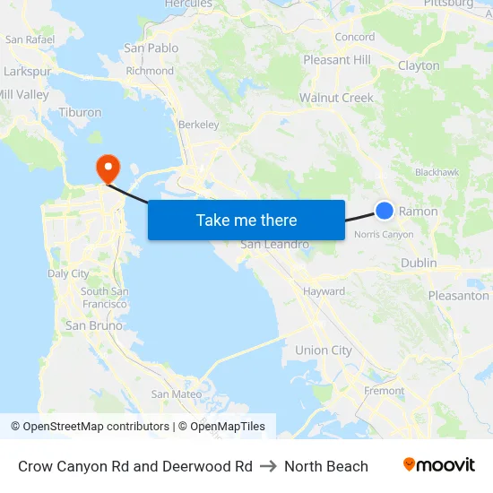Crow Canyon Rd and Deerwood Rd to North Beach map