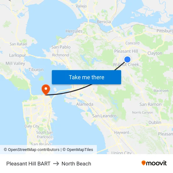 Pleasant Hill BART to North Beach map