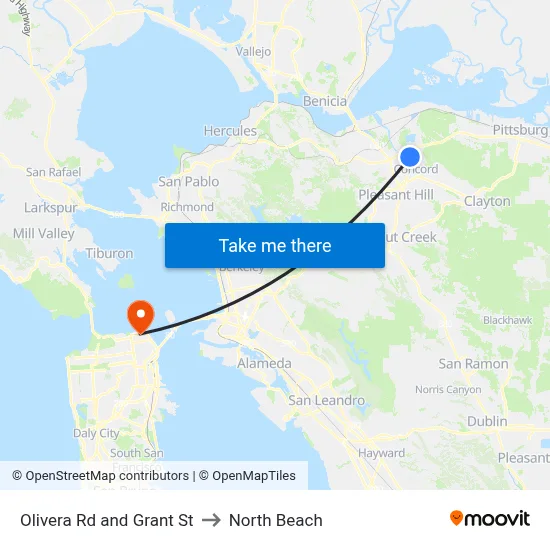 Olivera Rd and Grant St to North Beach map