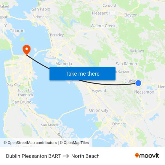 Dublin Pleasanton BART to North Beach map