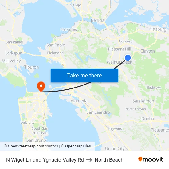 N Wiget Ln and Ygnacio Valley Rd to North Beach map