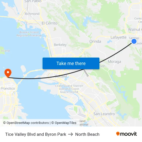 Tice Valley Blvd and Byron Park to North Beach map