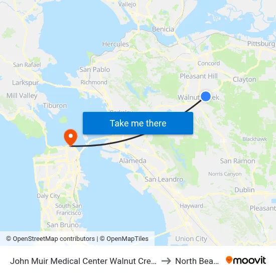 John Muir Medical Center Walnut Creek to North Beach map