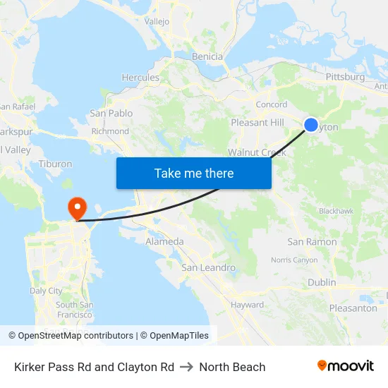 Kirker Pass Rd and Clayton Rd to North Beach map
