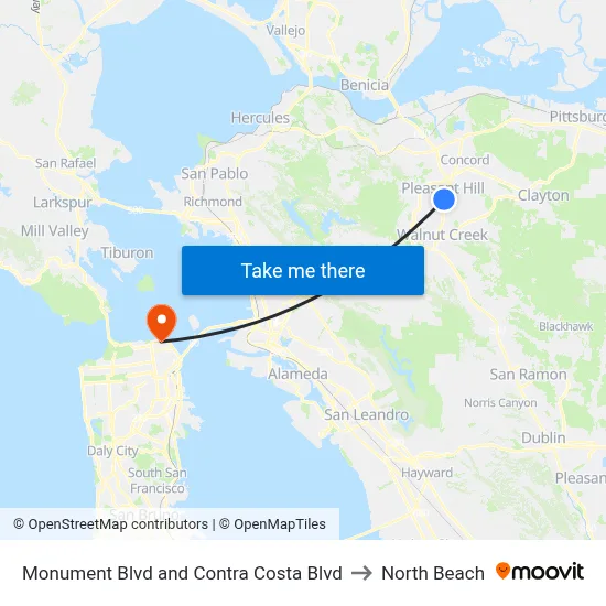Monument Blvd and Contra Costa Blvd to North Beach map