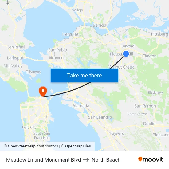 Meadow Ln and Monument Blvd to North Beach map