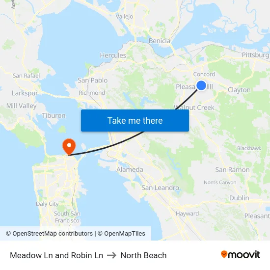 Meadow Ln and Robin Ln to North Beach map