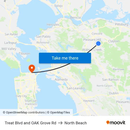 Treat Blvd and OAK Grove Rd to North Beach map