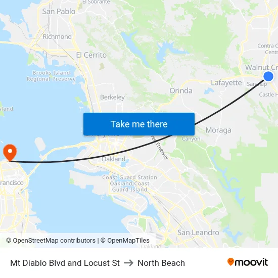 Mt Diablo Blvd and Locust St to North Beach map