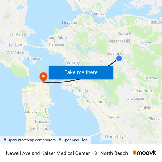 Newell Ave and Kaiser Medical Center to North Beach map