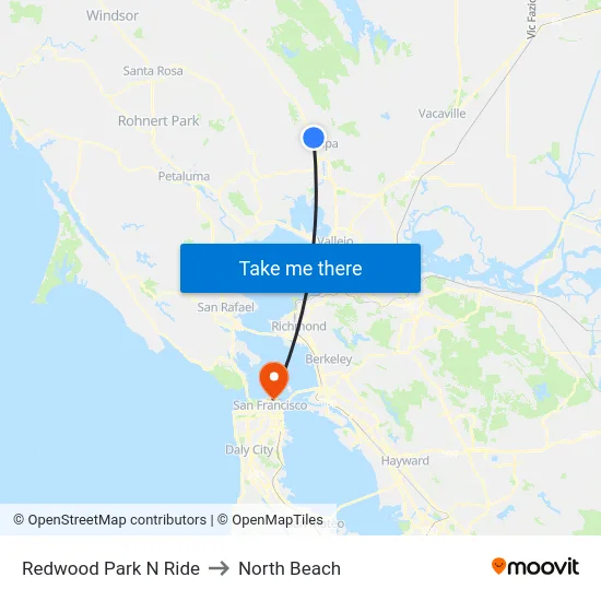 Redwood Park N Ride to North Beach map
