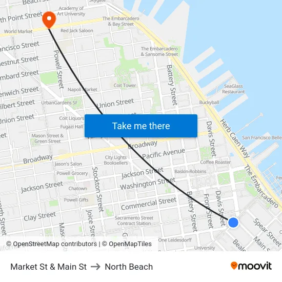 Market St & Main St to North Beach map