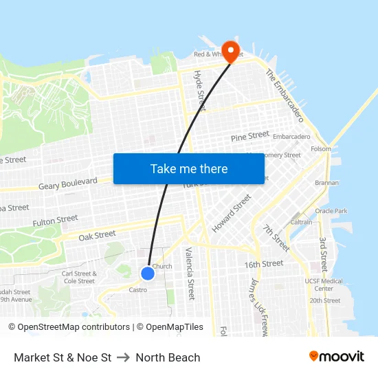Market St & Noe St to North Beach map