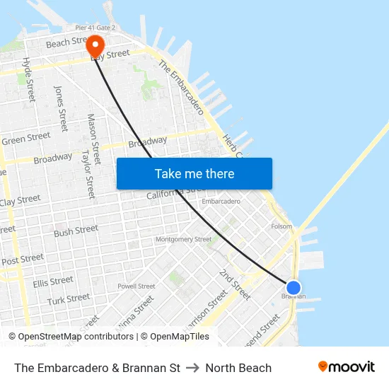 The Embarcadero & Brannan St to North Beach map