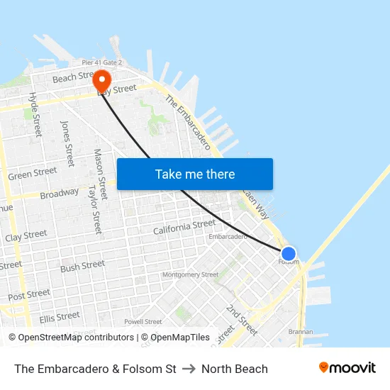 The Embarcadero & Folsom St to North Beach map