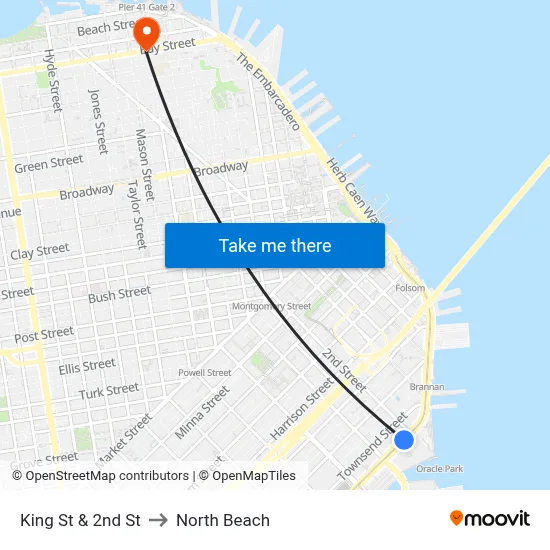 King St & 2nd St to North Beach map