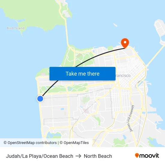 Judah/La Playa/Ocean Beach to North Beach map