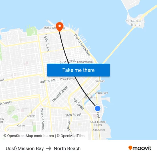Ucsf/Mission Bay to North Beach map