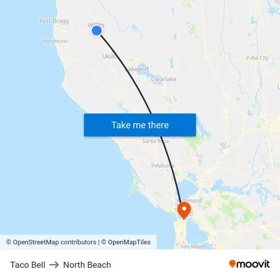Taco Bell to North Beach map