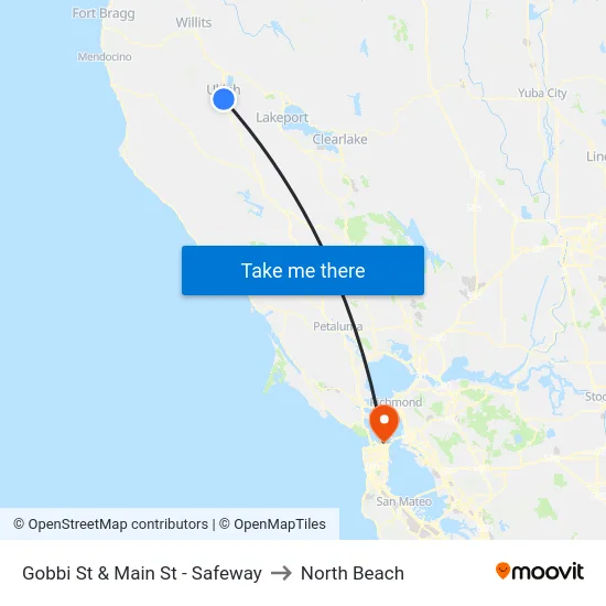 Gobbi St & Main St - Safeway to North Beach map