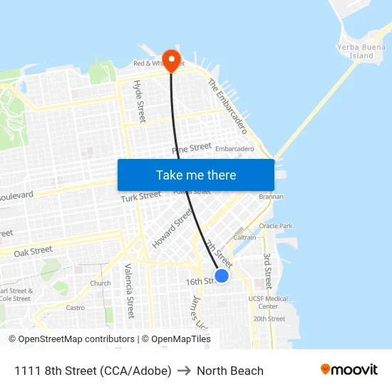 1111 8th Street (CCA/Adobe) to North Beach map