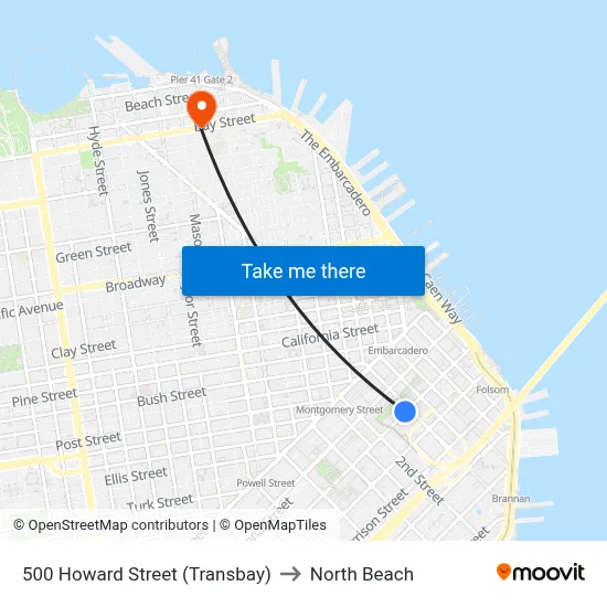 500 Howard Street (Transbay) to North Beach map