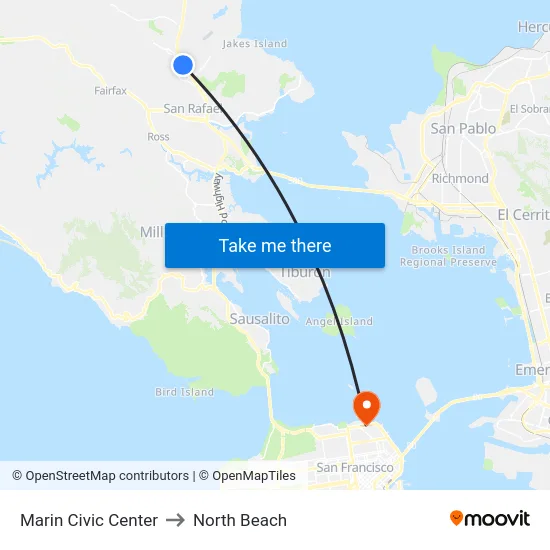 Marin Civic Center to North Beach map