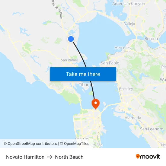 Novato Hamilton to North Beach map