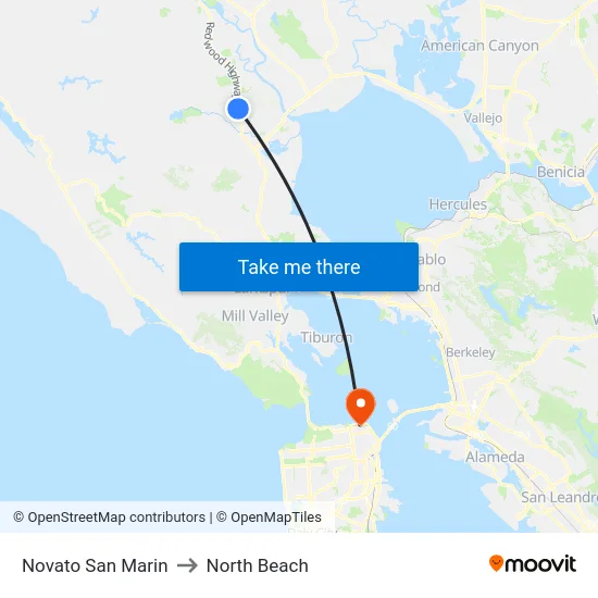 Novato San Marin to North Beach map