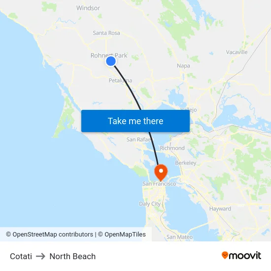 Cotati to North Beach map