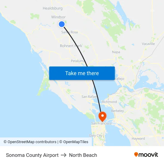 Sonoma County Airport to North Beach map