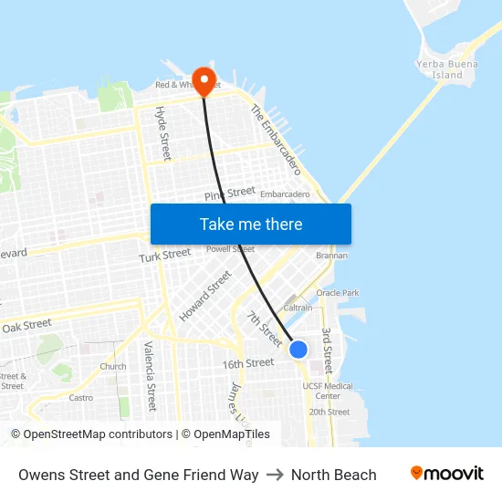 Owens Street and Gene Friend Way to North Beach map