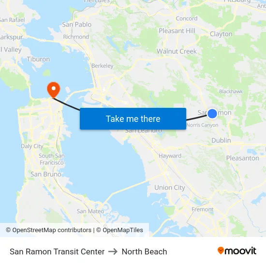 San Ramon Transit Center to North Beach map