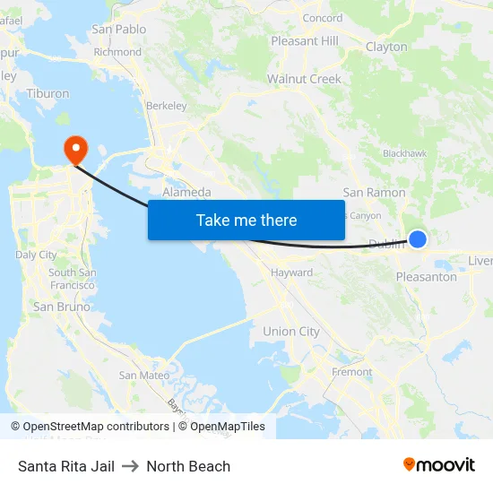 Santa Rita Jail to North Beach map