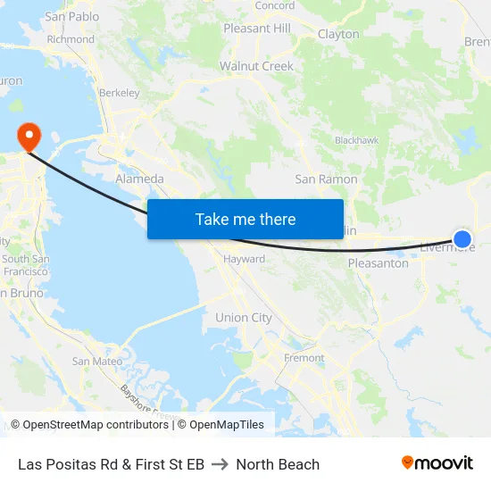 Las Positas Rd & First St EB to North Beach map