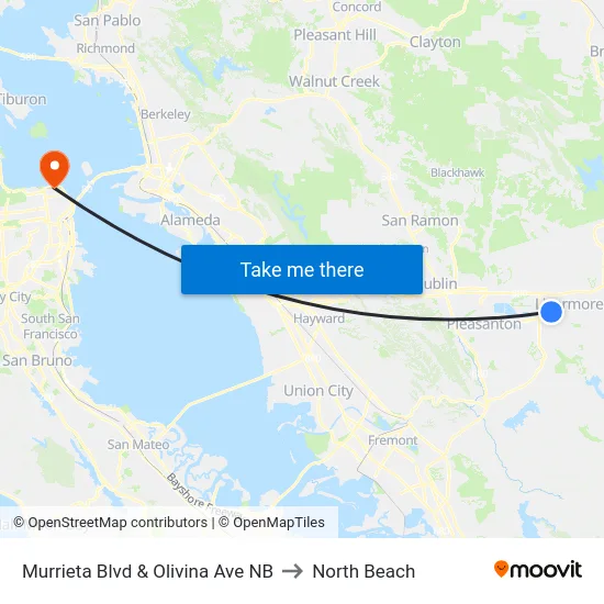 Murrieta Blvd & Olivina Ave NB to North Beach map