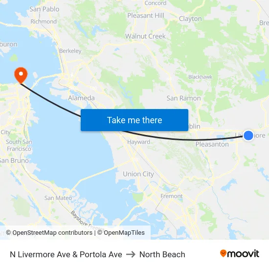 N Livermore Ave & Portola Ave to North Beach map