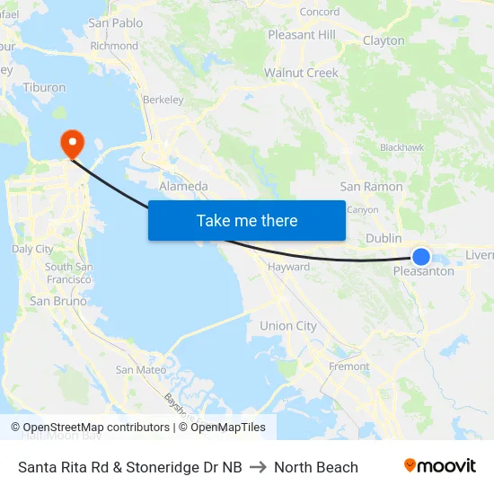 Santa Rita Rd & Stoneridge Dr NB to North Beach map