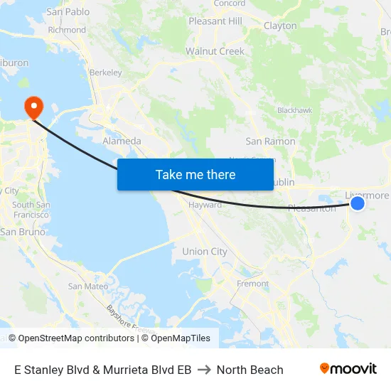 E Stanley Blvd & Murrieta Blvd EB to North Beach map