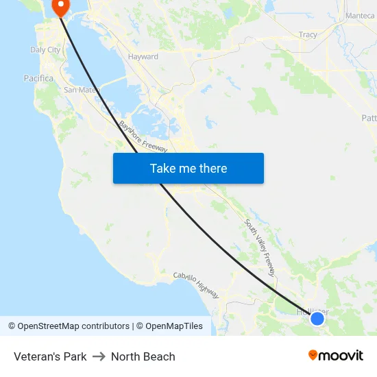 Veteran's Park to North Beach map